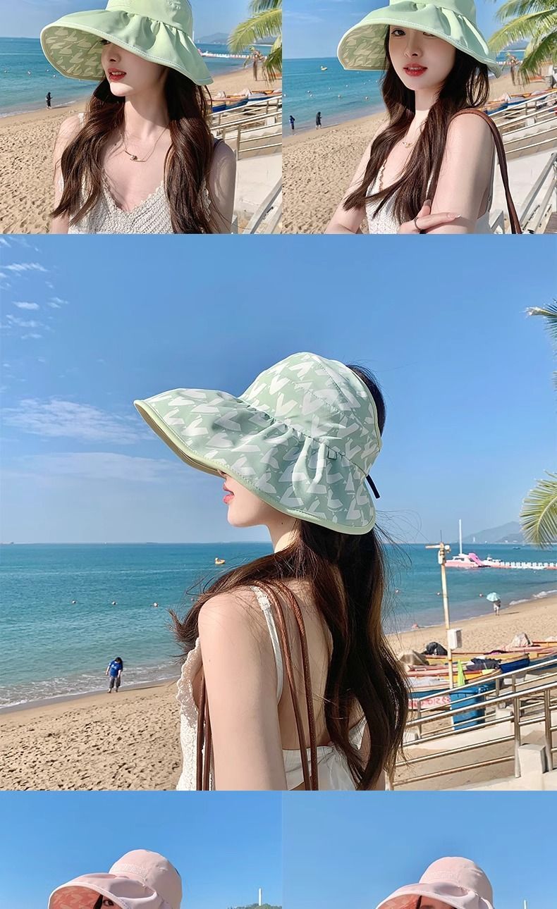 Cappello da sole pieghevole con protezione solare, con parte superiore vuota, da donna, estivo, per vacanze al mare, da annodare a coda di cavallo_voghion.com