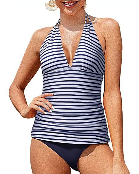 Abbigliamento da donna Costume da bagno due pezzi con scollo all'americana da donna Costume da bagno due pezzi con scollo a V Slip bikini Costume da bagno due pezzi contenitivo per la pancia_voghion.com