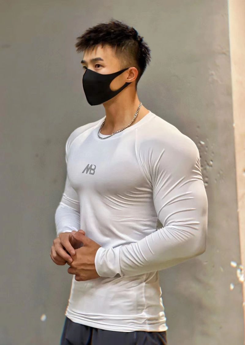 2025 Herfst Fitness Pak Heren Effen Kleur Lange Mouw Strak Elastisch Snel Drogend Sport Top Ademend T-shirt Basis_voghion.com