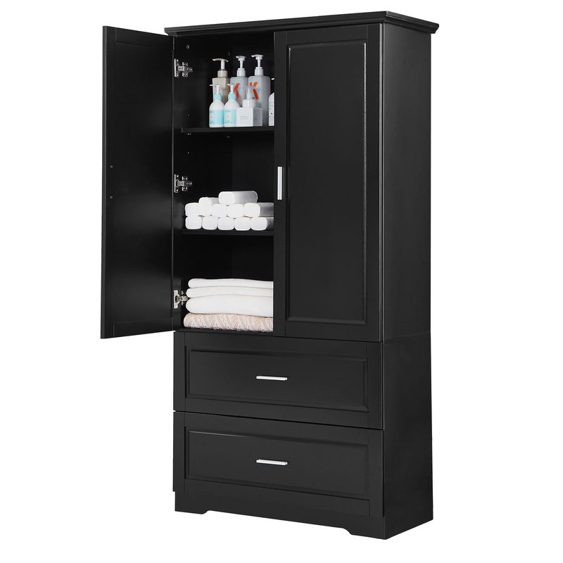 Tall Bathroom Storage Cabinet, Cabinet With Two Doors And Drawers, Adjustable Shelf, MDF Board_voghion.com