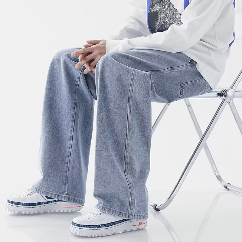 Pantalones vaqueros de otoño de gran tamaño rectos para hombre sueltos y modernos con pierna ancha, pantalones largos casuales_voghion.com