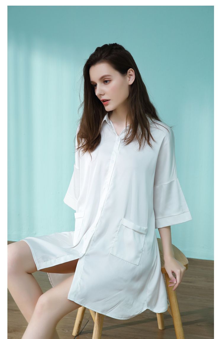Chemise de nuit blanche sexy et fine en soie glacée, style boyfriend, longue et décontractée, mais charmante_voghion.com