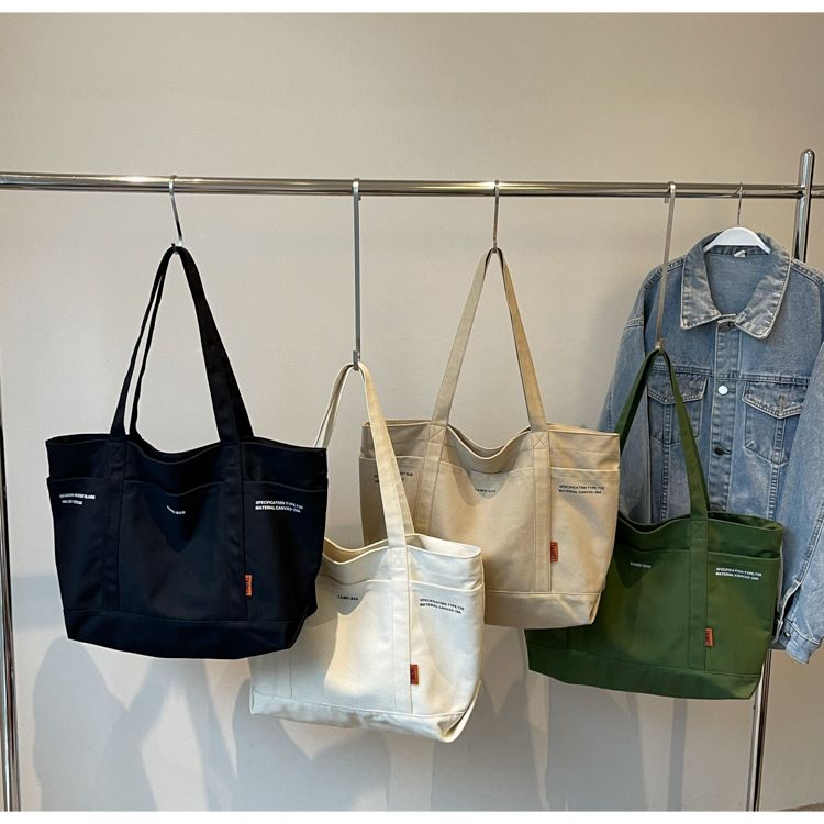 Female Slouchy Large Capacity Canvas Bag Tote Commuter Bag Premium Sense Shoulder Rest_voghion.com