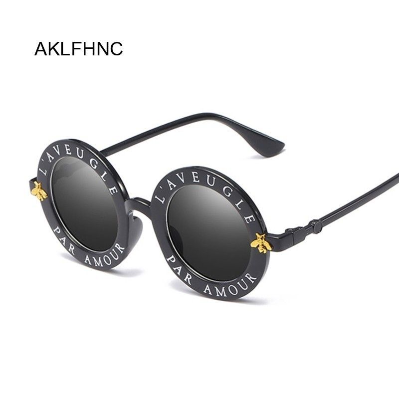 Fashion Retro Sexy Black Round Sunglasses Woman Brand Designer English Letters Bee Circle Sun Glasses Fashion Female Shades_voghion.com