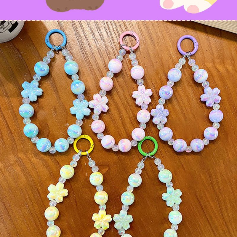 Parlak Kiraz Çiçeği Boncuklu Zincir Zarif Çanta Kolye Araba Anahtarlık Hediye Telefon Kılıfı Aksesuarı_voghion.com