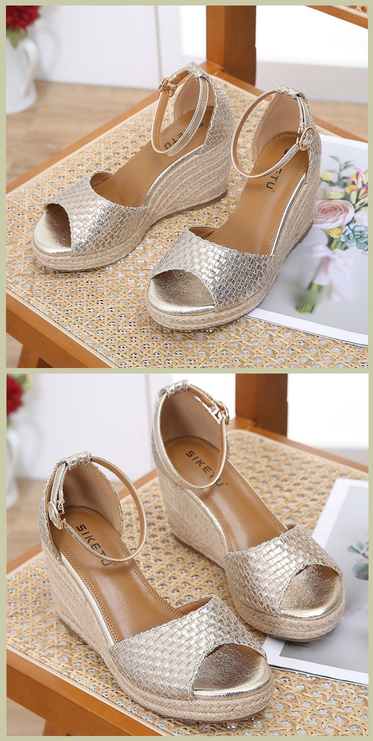 ALM2024-1 Sommer 2024 Süße Sandalen Damenmode Große Slope Heels Gewebte Strandschuhe_voghion.com