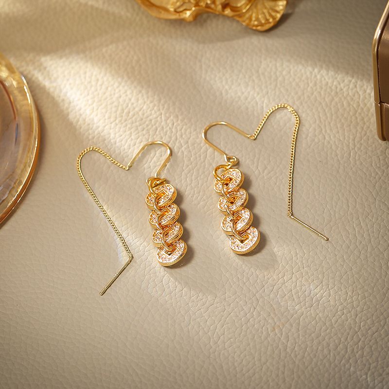 Boucles d'oreilles pendantes en forme de pièces de monnaie de style chinois - Design à long pompon, luxe léger, élégant et tendance avec une personnalité unique_voghion.com