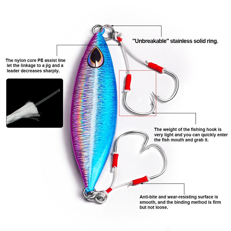 Iron Plate Lure Deep Boat Tuna Double Hair Tying Sea Fishing Assist Jigging Hook_voghion.com