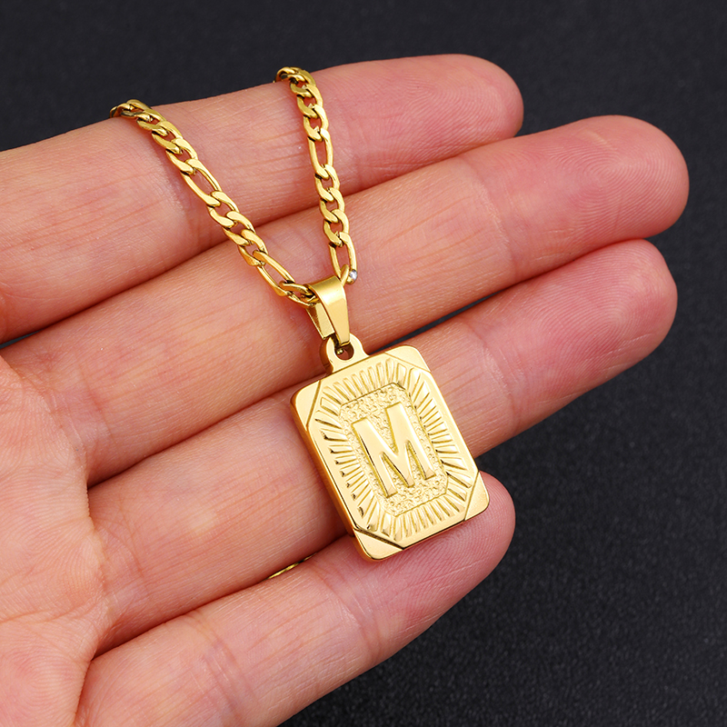 Collier pendentif lettre initiale en acier inoxydable, chaîne cubaine dorée, bijoux avec nom de l'alphabet A-Z, cadeau pour hommes et femmes_voghion.com
