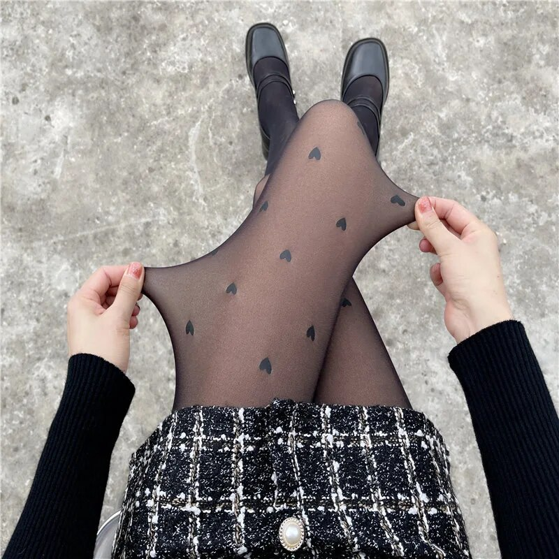 2023 neue Fleece Warme Strumpfhosen Frauen Sexy Print Strümpfe Transluzenten Mode High-Elastische Thermische Strumpfhosen Haut Wirkung_voghion.com
