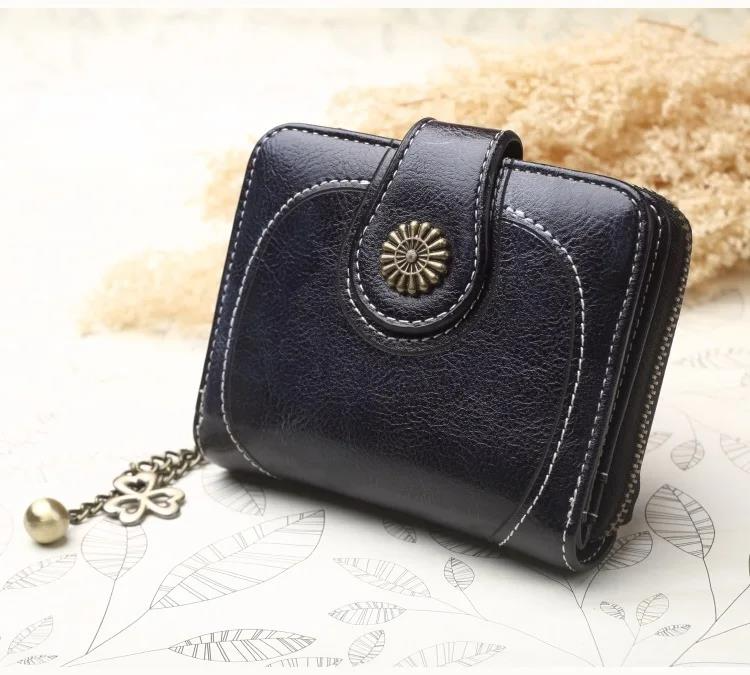 Kvinder Vintage Ws Smurt Læder Blomst Dame Lynlås Møntpung Kvinde Lille Clutch Pengetaske Kreditkortholder_voghion.com