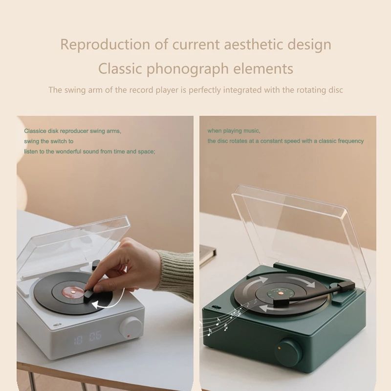 Duosi X11 Vinyl Atomic Retro Bluetooth Speaker Desktop Creative Alarm Clock(White)_voghion.com