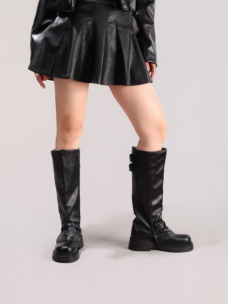 WEIBENA Damen Chelsea-Stiefel mit dicker Sohle und elastischer Wadenmitte, zum Hineinschlüpfen, runde Zehenpartie, Knöchelstiefel mit Faltendesign für die Freizeit im Herbst und Winter_voghion.com