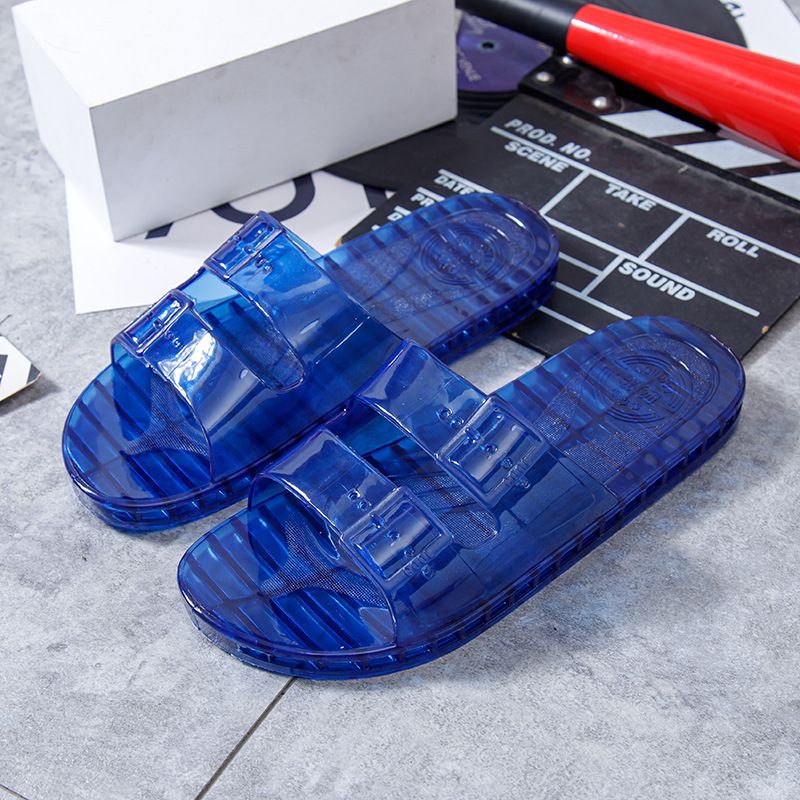 Modieuze en comfortabele zomer nieuwe transparante kristallen draagbare heren met antislip platte onderkant plastic één lijn_voghion.com