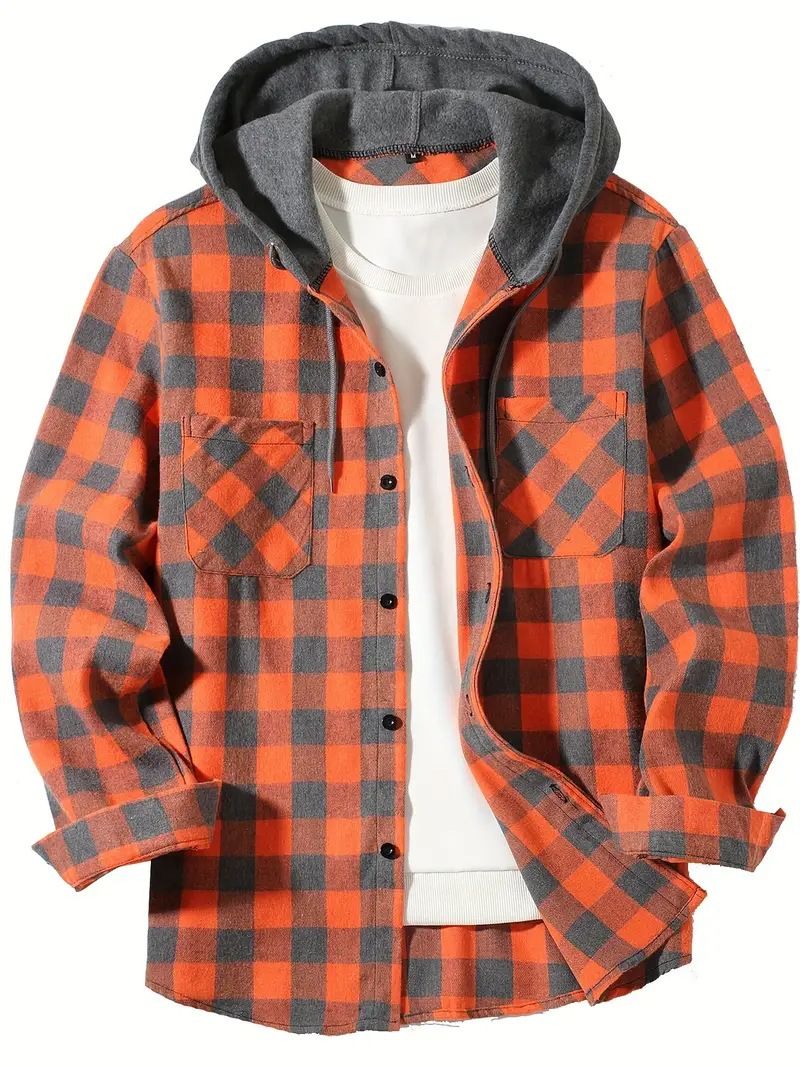 Unschlagbare Qualität, neues modisches Fleece-Karo-Hoodie-Shirt mit doppelter Taschenabdeckung für Herren_voghion.com