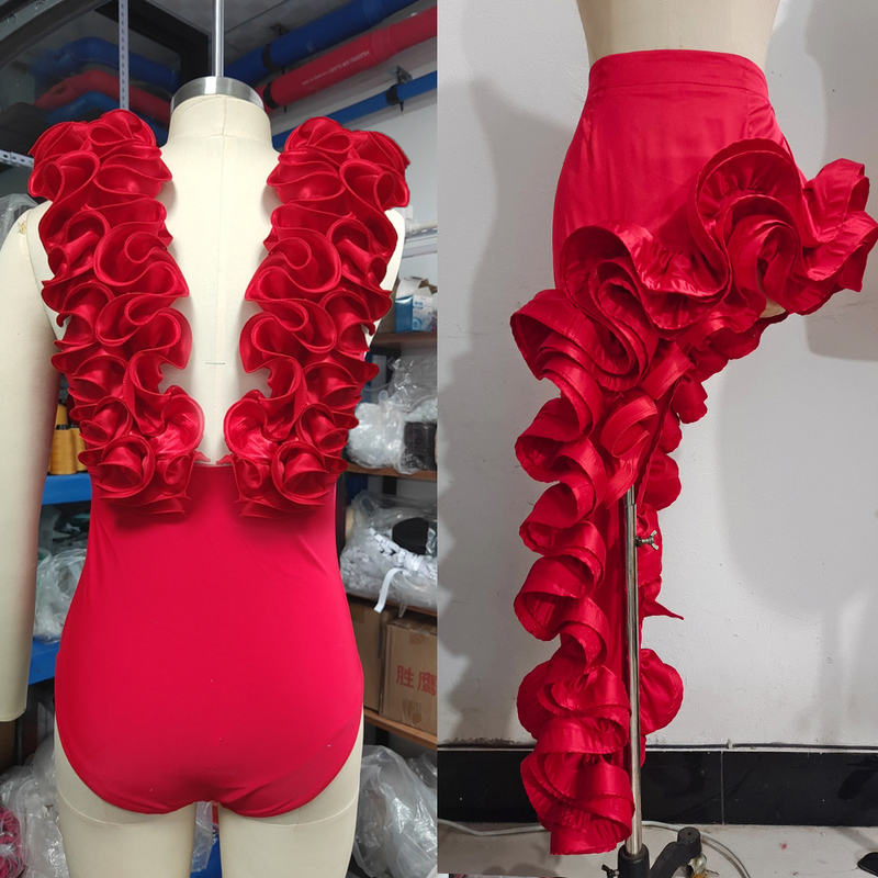 Maillot de bain pour femme, ensemble jupe irrégulière en dentelle à col en V_voghion.com