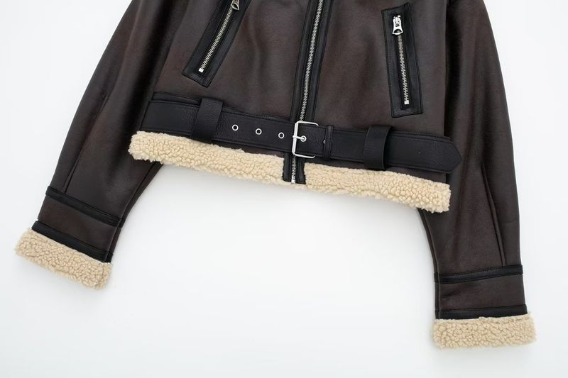 Women's New Double-sided Short Jacket Winter Motorcycle Style Fur One-piece Warm Jacket_voghion.com