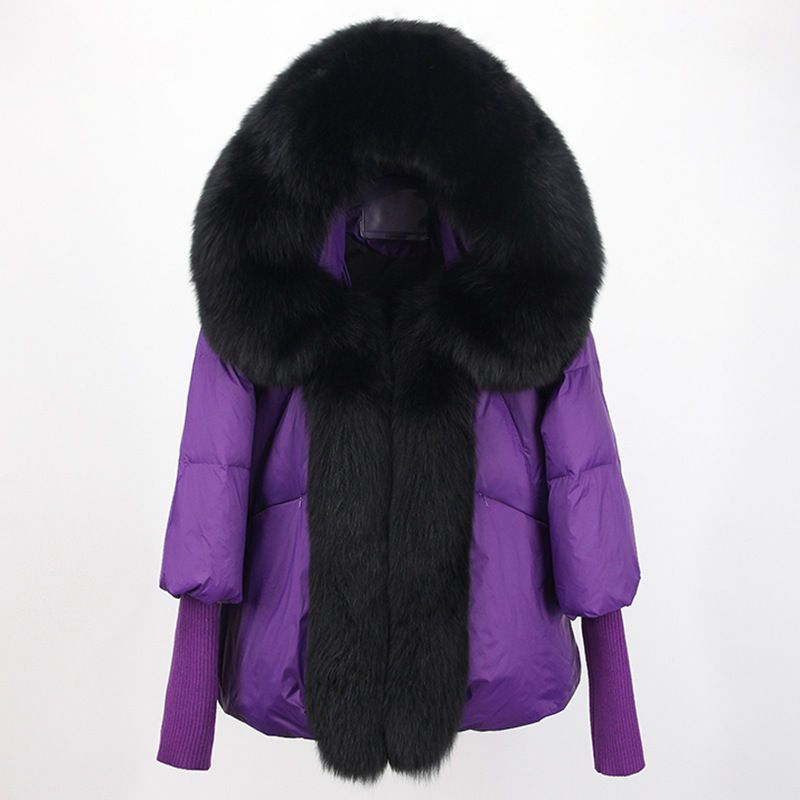 Kurze Pufferjacke für Damen mit 90 % weißen Entendaunen und abnehmbarer Kapuze aus Fuchspelz – stylischer Wintermantel für die N-Mode (201–300 g Füllung, 91–95 % Reinheit)_voghion.com
