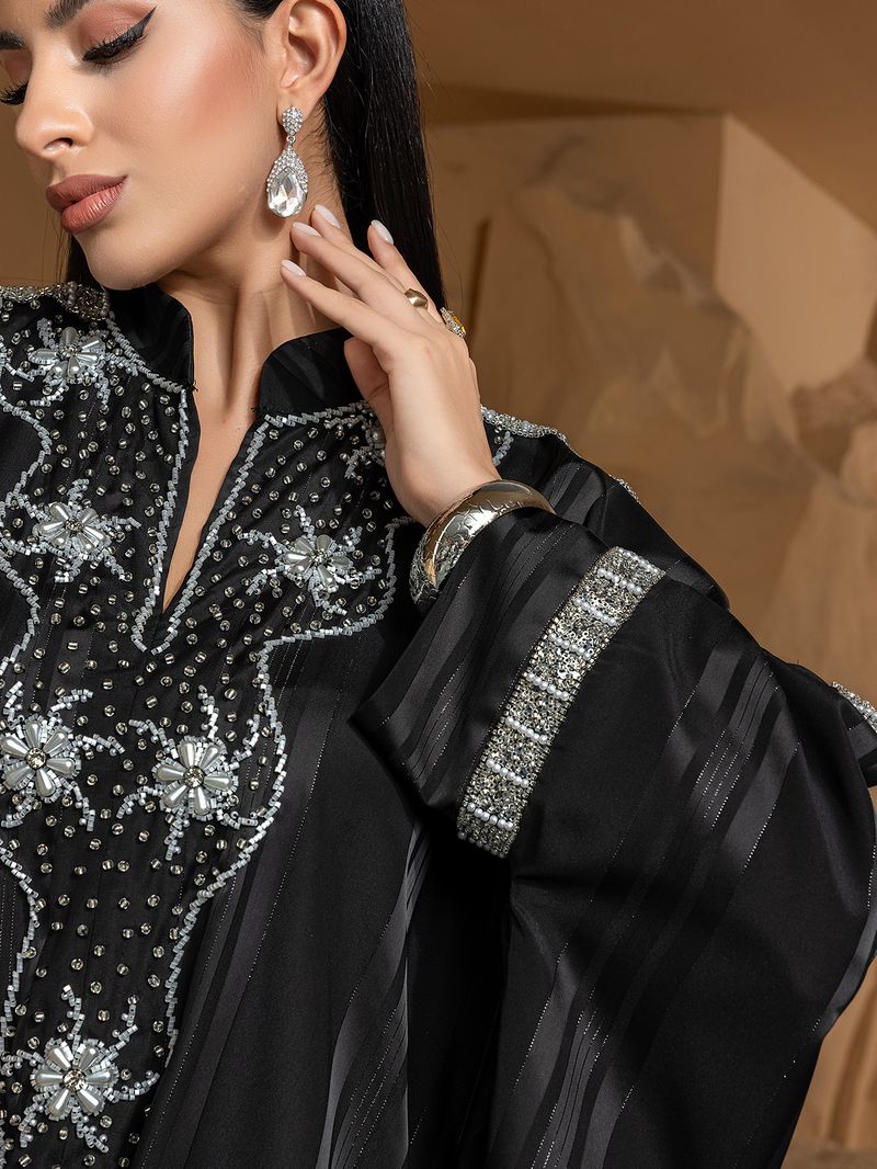 Robe à manches perlées en riz doré tissé haut de gamme_voghion.com