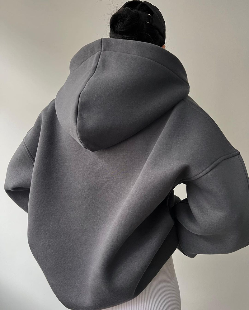 European and American cross border new velvet hooded printed long sleeved basic versatile sweatshirtV neck fleece sweater_voghion.com