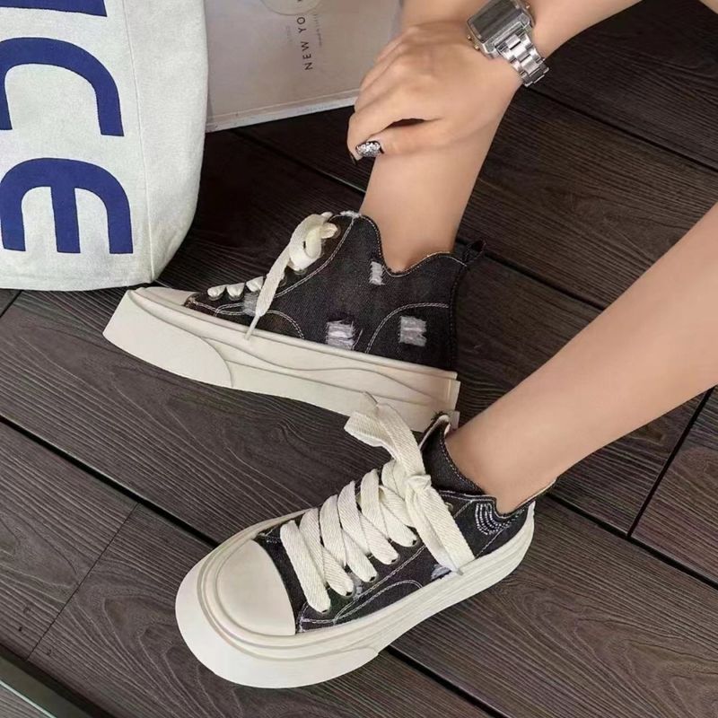 Chaussures montantes en toile pour femmes, nouvelles baskets d'automne à semelle épaisse et rehaussées, 2025_voghion.com