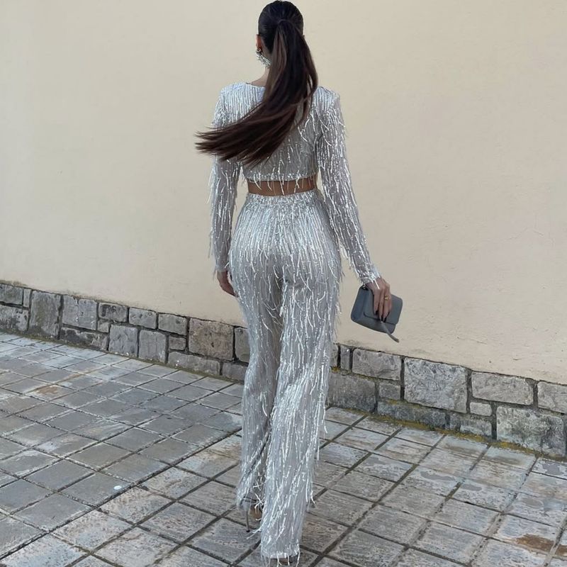 Pantaloni a gamba larga con nappe e paillettes da donna, abito da festa_voghion.com