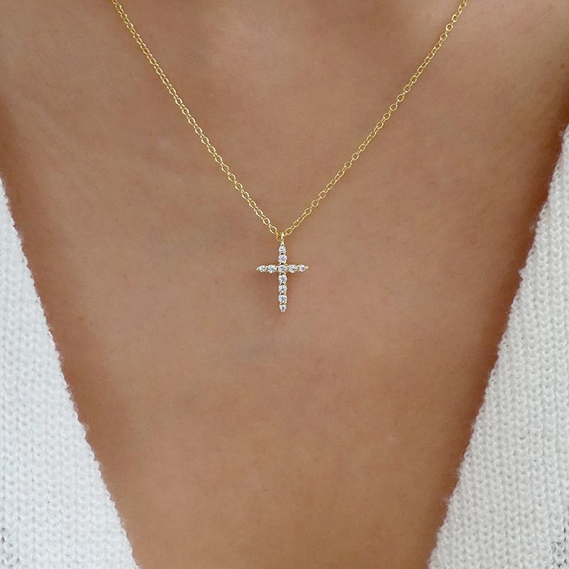 Personalized jewelry ins style diamond alloy cross necklace simple pendant for women_voghion.com
