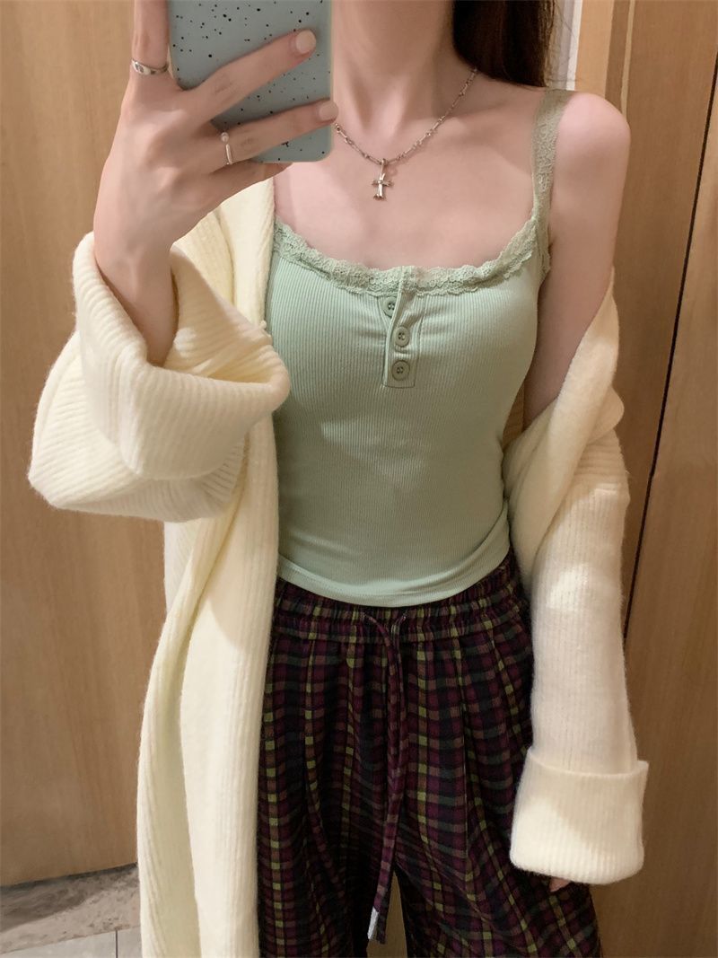 Women's Pure desire style lace suspenders white with chest pad vest for women in autumn outer wear beautiful back slim fit bottoming top_voghion.com