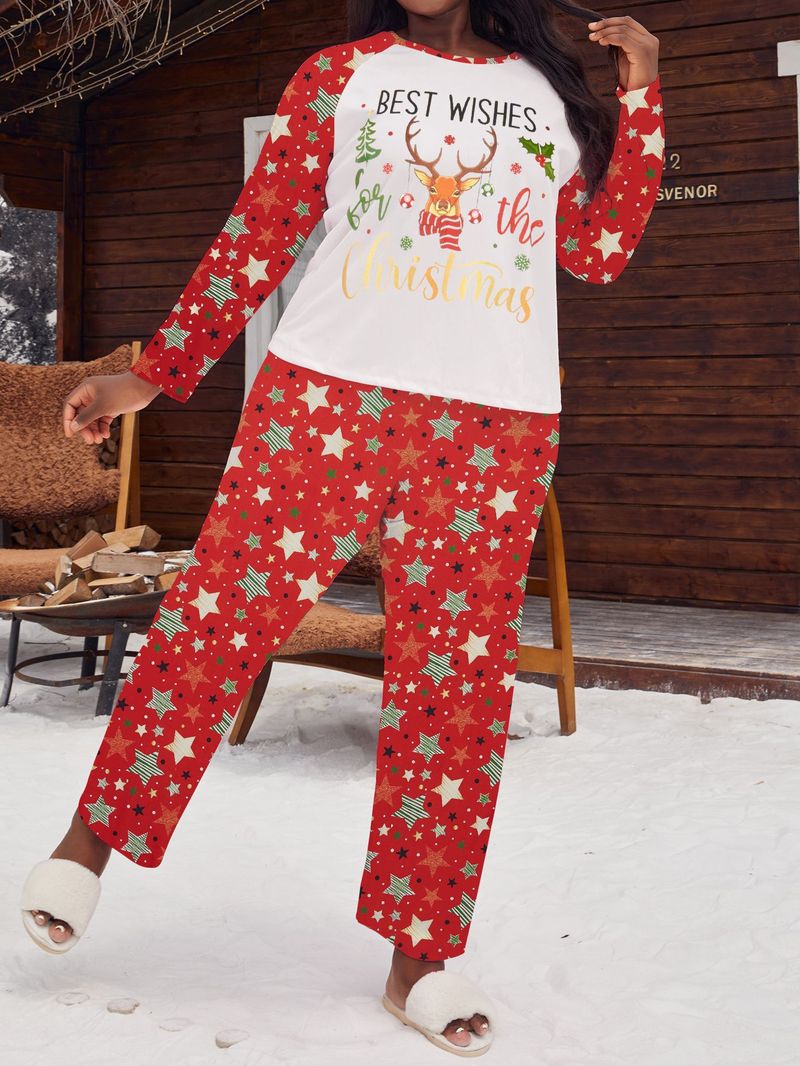 Damenbekleidung große Größe Pyjamas Weihnachtsatmosphäre Elch Herbst neue langärmelige Hose Strickjacke Anzug Hauskleidung_voghion.com