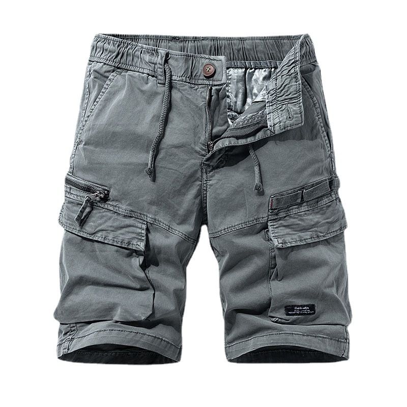 Solid Color Multi Pocket Loose Workwear Shorts For Men's Summer New Style, Youth Micro Elastic Lace Up Casual Pants_voghion.com