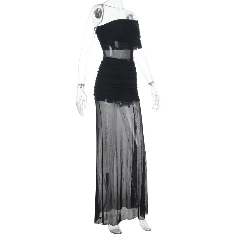 Women's Clothing Sheer Mesh Corset Dress With Smocked Waist - Sexy Summer Midi Dress For Women (XS/S/M/L)_voghion.com