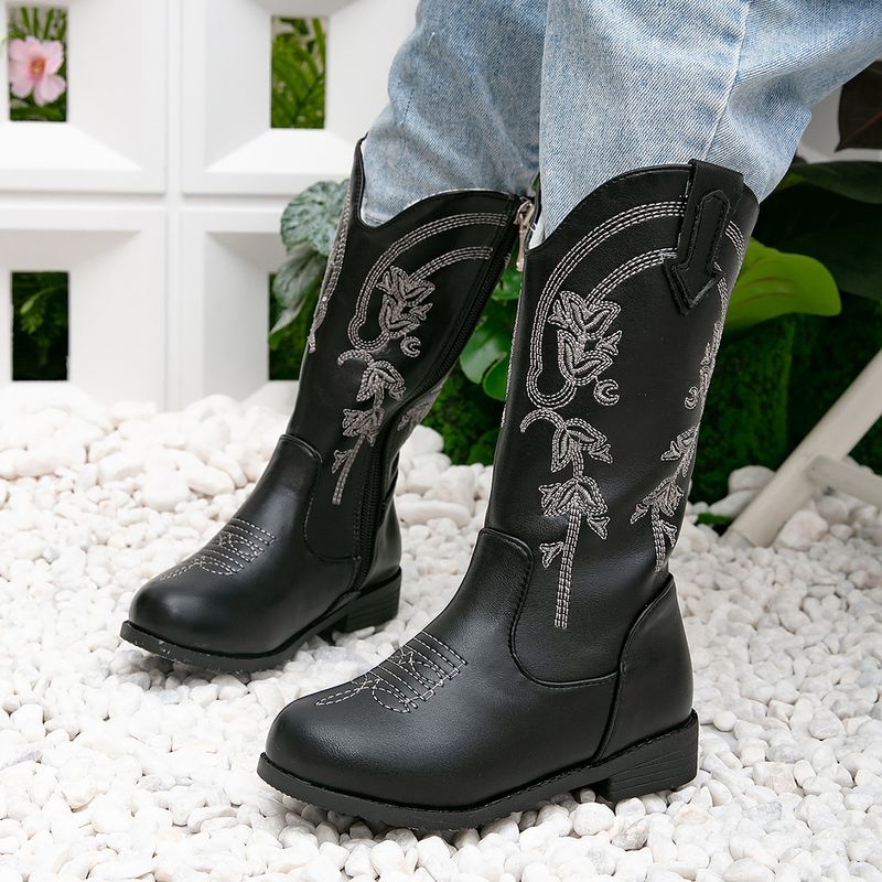 Prinzessin Herbst Winter Neue Kleine Mädchen Fleece-Gefüttert Warme Lange Kinder Bestickte Westernstiefel_voghion.com