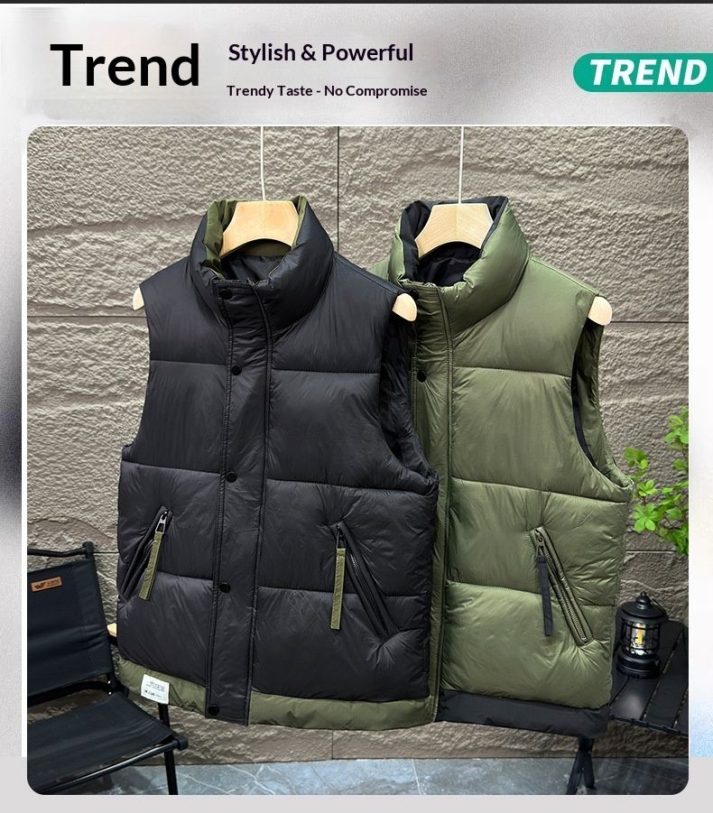 Minimalistische Herren-Daunenweste von Cove – Herbst/Winter, Stehkragen, modisch, vielseitig, lässig, warm, dick gefüttert, ärmellos_voghion.com