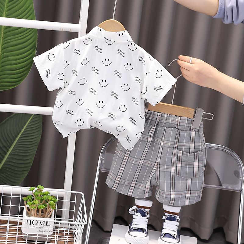 Children's boys summer set 2024 new small and medium-sized children's full print smiling face vest suit short sleeved_voghion.com