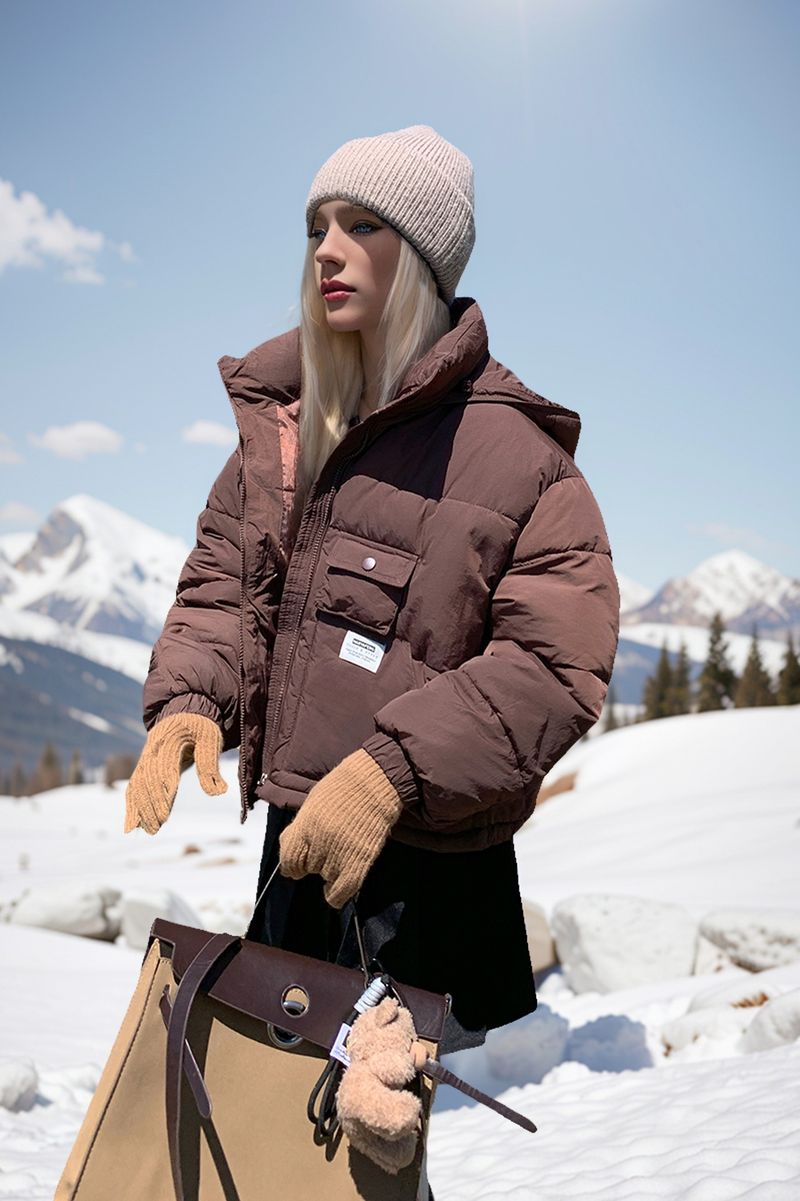 Giacca in cotone con cappuccio coreano da donna invernale 2024 corta, ampia e spessa, alla moda_voghion.com
