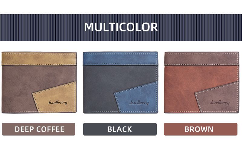 New men's wallet short baellerry contrast color multi-card slots tri-fold coin purse anti-magnetic wallet men_voghion.com