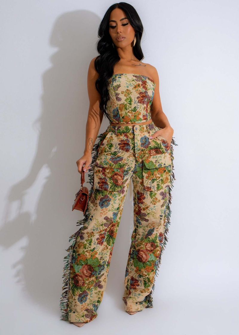 Sexy kanten tubetop met kwastjes, lange broek en jacquard-modeset voor dames_voghion.com