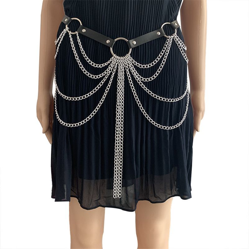 【】Cintura multicatena in stile punk con nappa decorativa in metallo, accessorio per performance_voghion.com