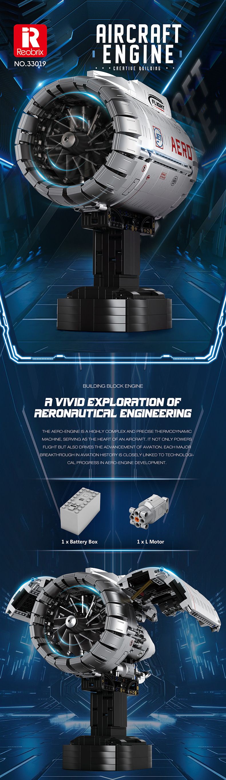 Professional 33019 Aviation Turbofan Engine Building Block Model DIY Assembly Toy For Adults & Teens_voghion.com