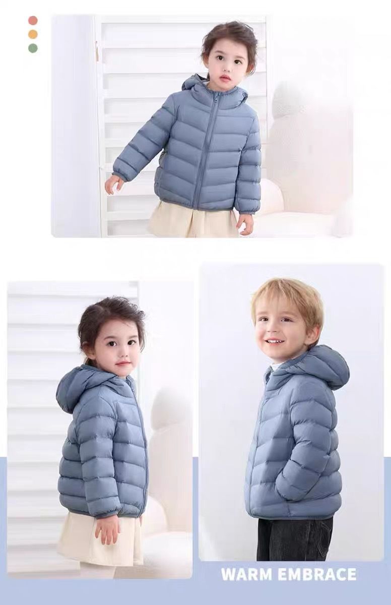 Leichter Daunenmantel mit Kapuze für Jungen und Mädchen, Wintermantel mit 90 % weißer Entenfederfüllung, wasserabweisendem Nylon-Obermaterial, 7 Farben (90–160 cm)_voghion.com