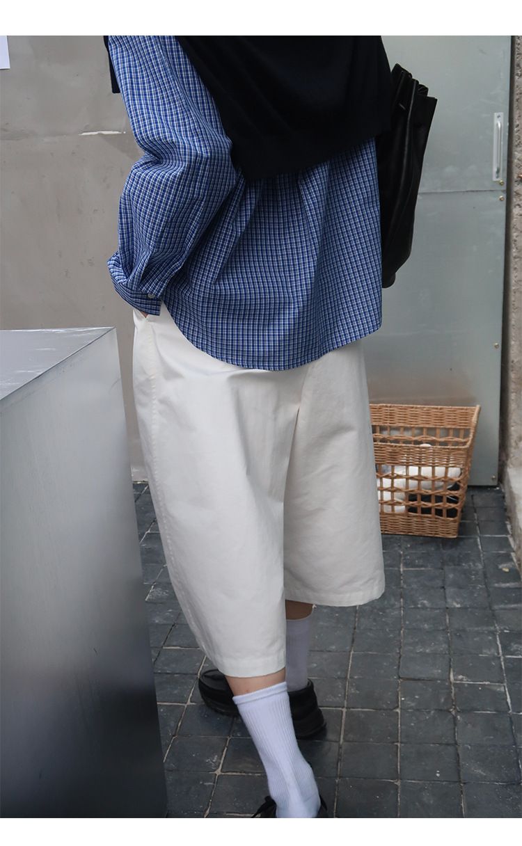 Shijian Intellectuals Miu Series Πουκάμισο με Πλατφόρμα και Σχέδιο, Απλό, Χαλαρό Σιλουέτα, Μακρυμάνικο Μπλούζα, Μοντέρνο 00159_voghion.com