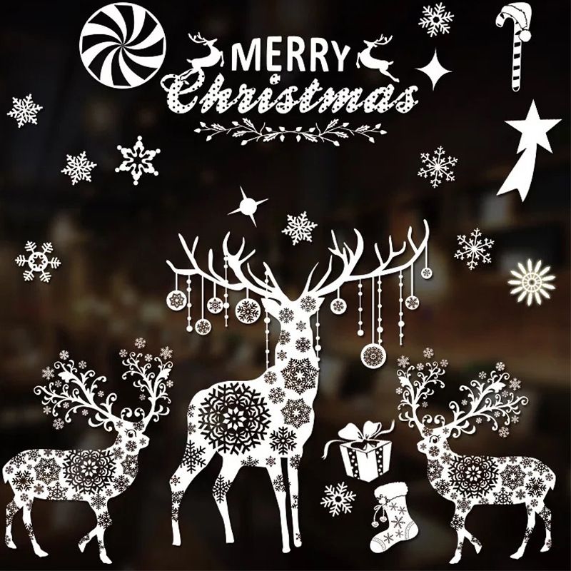 Christmas snowflake elk sleigh window decoration Christmas tree 3d static sticker New Year window sticker Christmas sticker_voghion.com