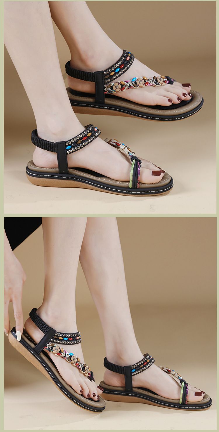 W676-3 Nieuwe zomer 2025 met strass steentjes, comfortabele, casual strand sandalen met ronde neus en platte neus_voghion.com