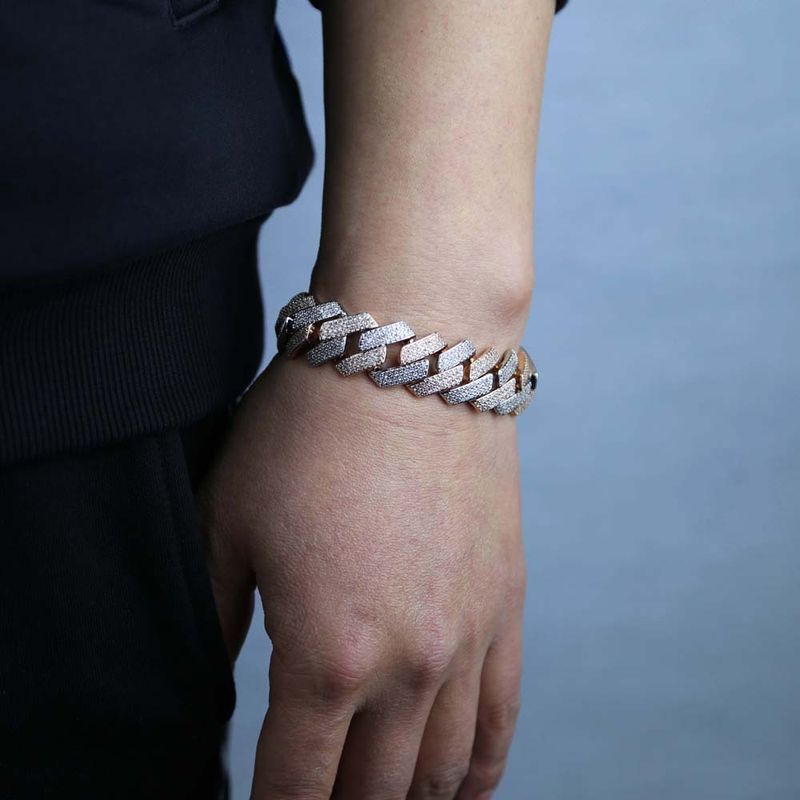 Pulsera de pareja de tendencia urbana de hip hop con hebilla grande de circonitas de tres filas de 19 mm_voghion.com