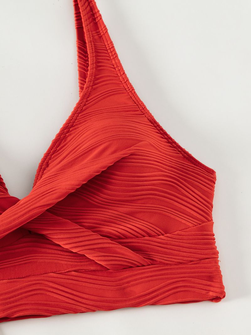 costume da bagno in tre pezzi diviso da donna a maniche lunghe bikini celebrità di Internet a vita alta tinta unita_voghion.com