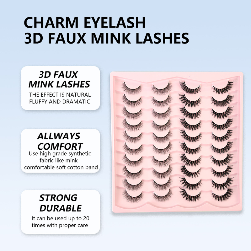 Cils en fibres chimiques 3D chauds, boucles stéréo naturelles, 20 paires de faux cils de plus que les cils plats_voghion.com