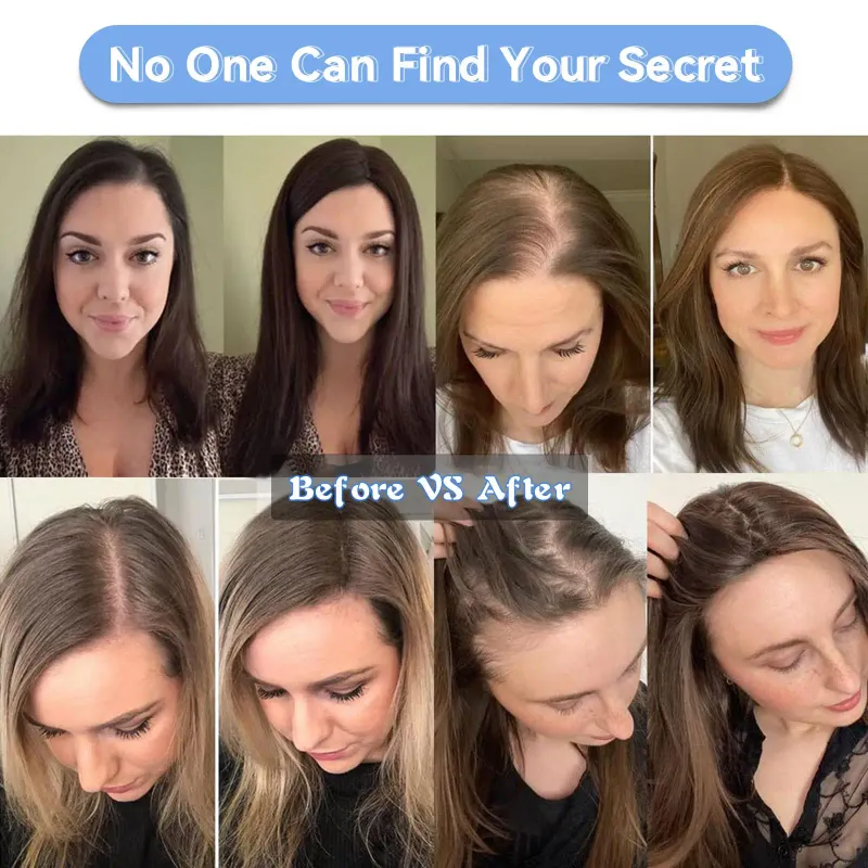 Topper per capelli umani Ombre Brown per donne con capelli diradati Topper per capelli umani Remy con base in pizzo 3 clip pezzi per capelli 12 pollici_voghion.com