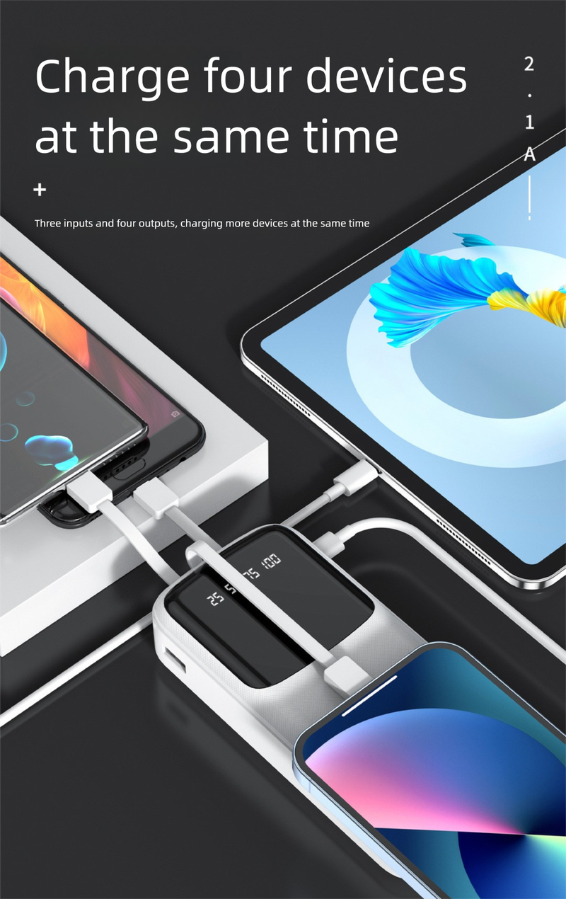 3C Certified Built-in Cable Bank 10000mAh 5V2A Ultra-thin Compact Portable 20000mAh Mobile Power Supply_voghion.com