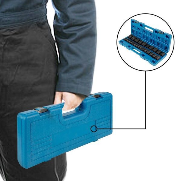 Impact Socket Set: 26 Pieces, 1/2' Drive - CR - Mo Material, 6-point And Shallow Sockets, Metric Sizes 10mm - 36mm, Sturdy Construction, Comes With_voghion.com