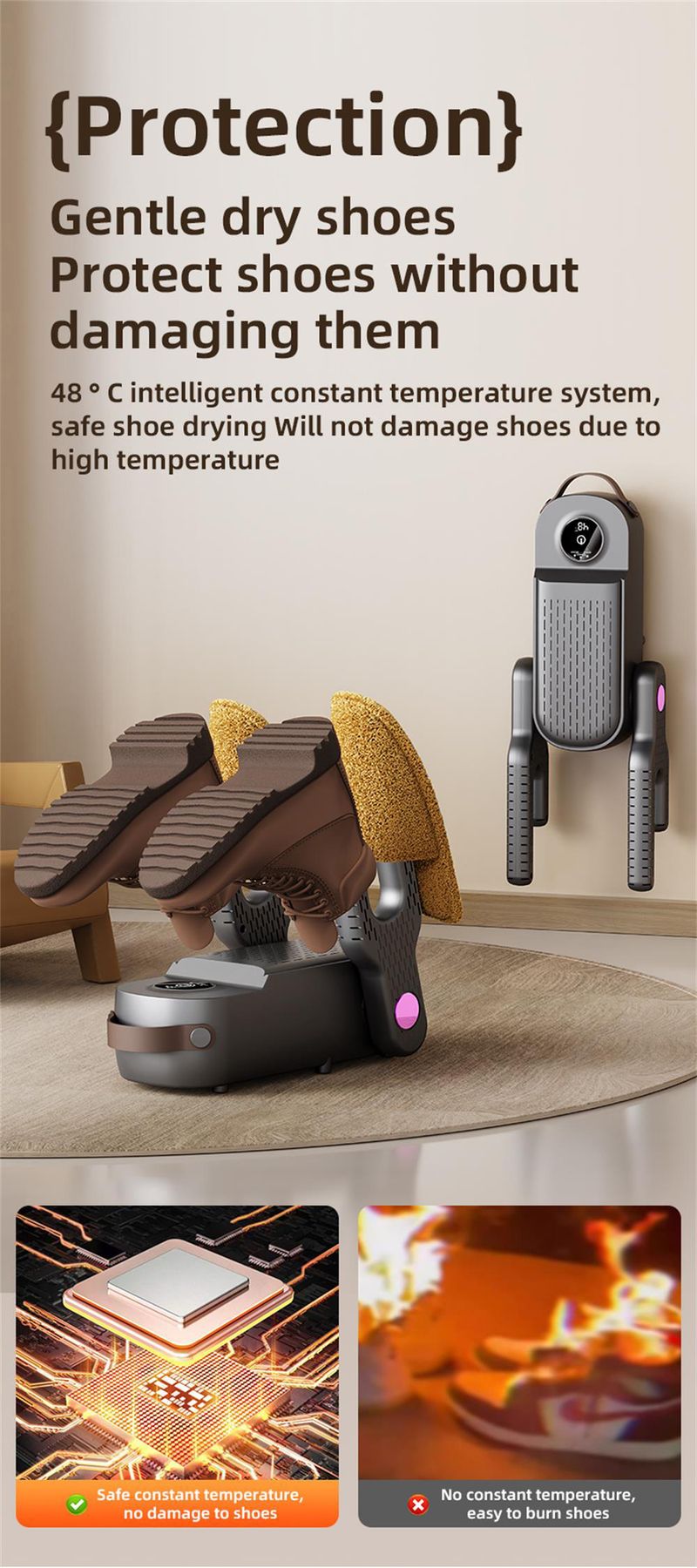 Asciugatore per scarpe intelligente, asciugatura rapida, deodorante, sterilizzante, scaldascarpe per uso domestico con riscaldatore, sterilizzatore a secco pieghevole_voghion.com